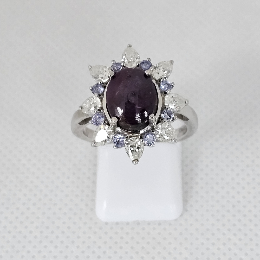 Natural Indian Star Ruby Moissanite Tanzanite Ring In Sterling Silver Size 7 - Picture 2 of 7